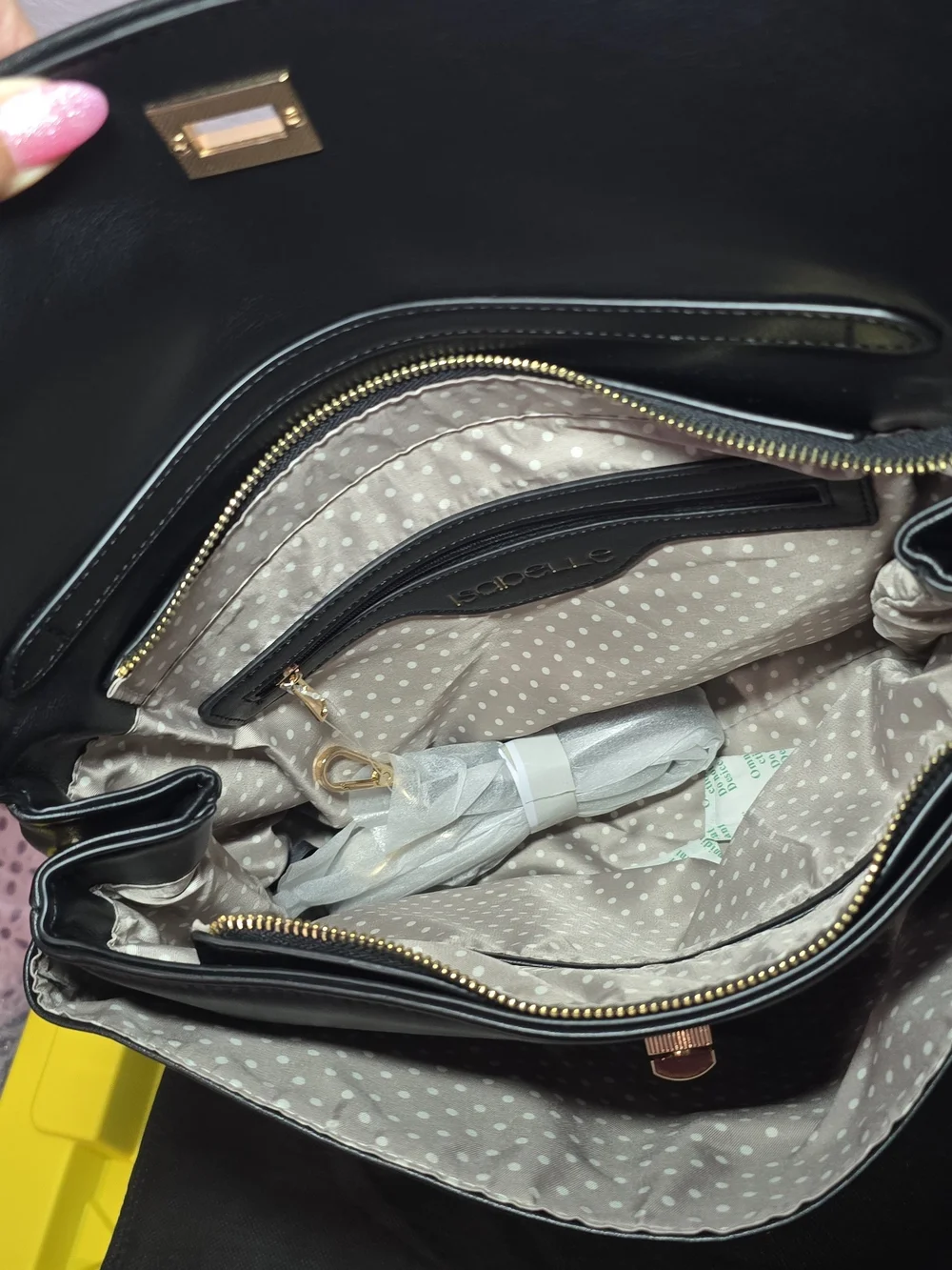 Black Faux Leather Shoulder Bag with Gold Hardware